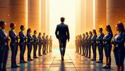 Illustration of a leader guiding a team towards success Illustration of a leader guiding a team towards success